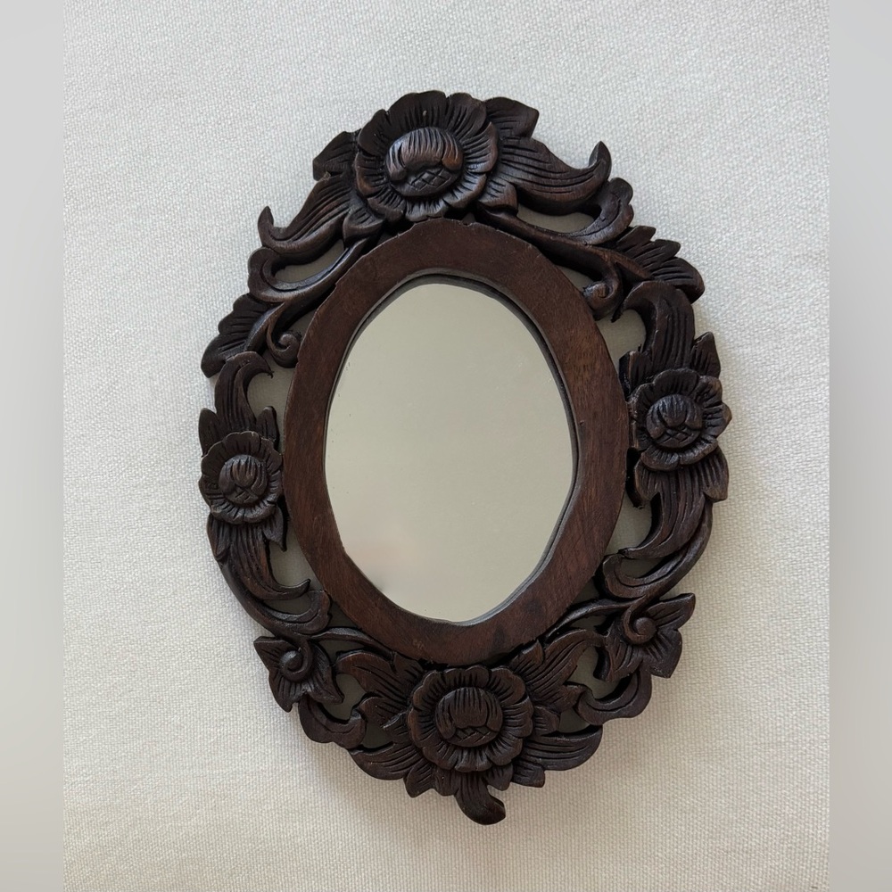 Small Wood Floral Carved Mirror